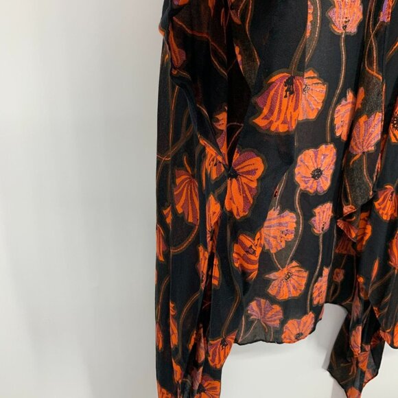 Saachi Kimono Black Poppy Field Floral Print Open Front Flowy - Picture 4 of 9